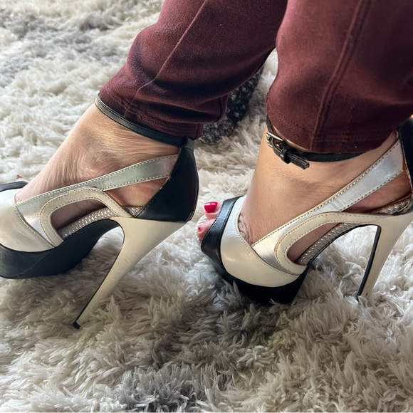 Penny Loves Kenny Black, White and Silver Stiletto Heels - Picture 15 of 16